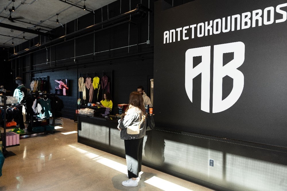 An interior photo of the ANTETOKOUNBROS Milwaukee store. This photo was taken at the opening of the store.